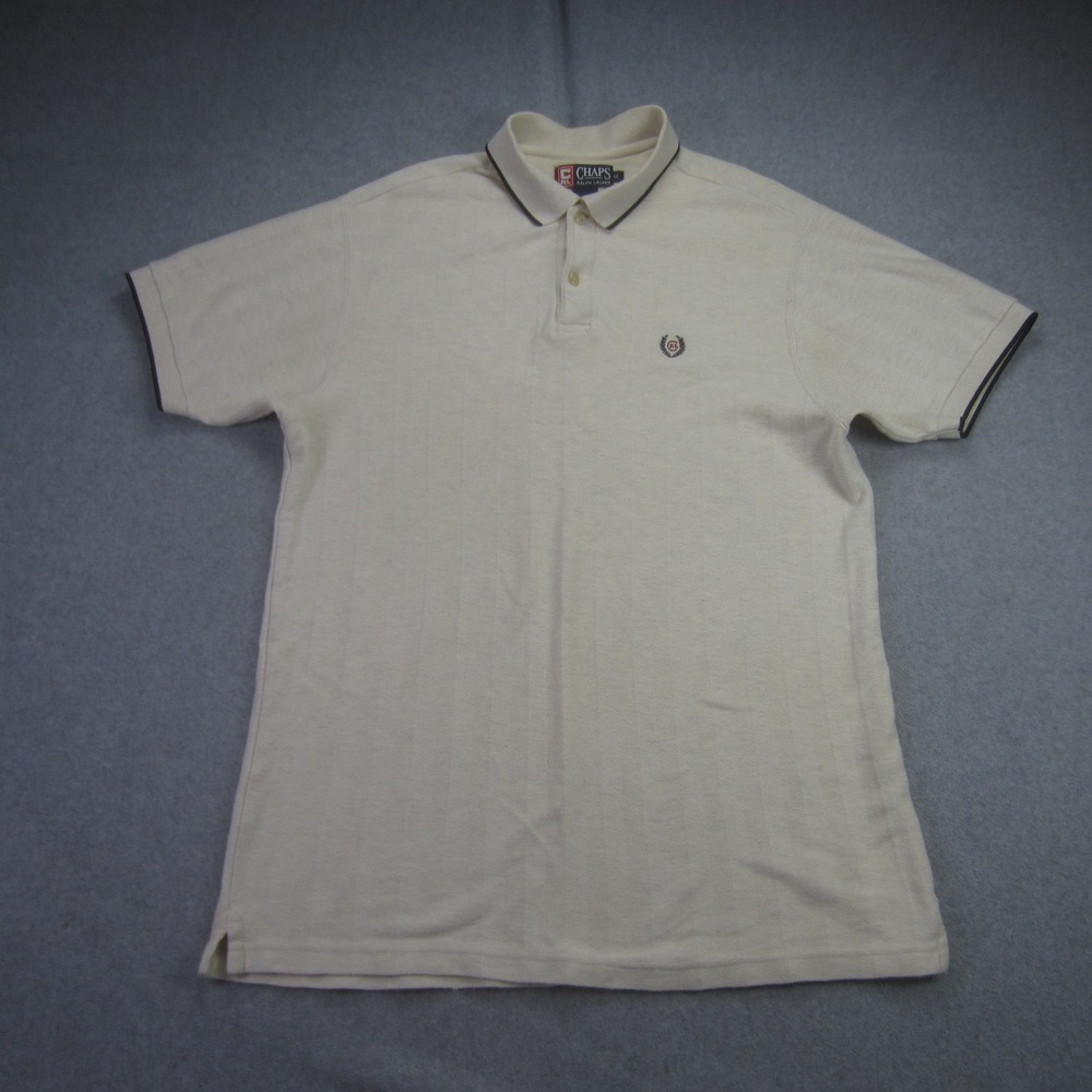 Vtg Chaps Ralph Lauren Polo Shirt Mens Medium Cream Short Sleeve‎ Textured Golf